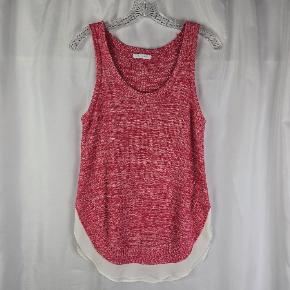 New York & Company Pink Marled Sweater Knit Mixed Media Layered Tank Top Small